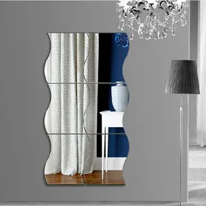 6pcs Set Waves Decorative Mirror Wall Sticker, Self-Adhesive Removable 3D Acrylic Reflective Mirror Sheet, Free Combination Mirror Tile Art for Home & Bathroom Decor