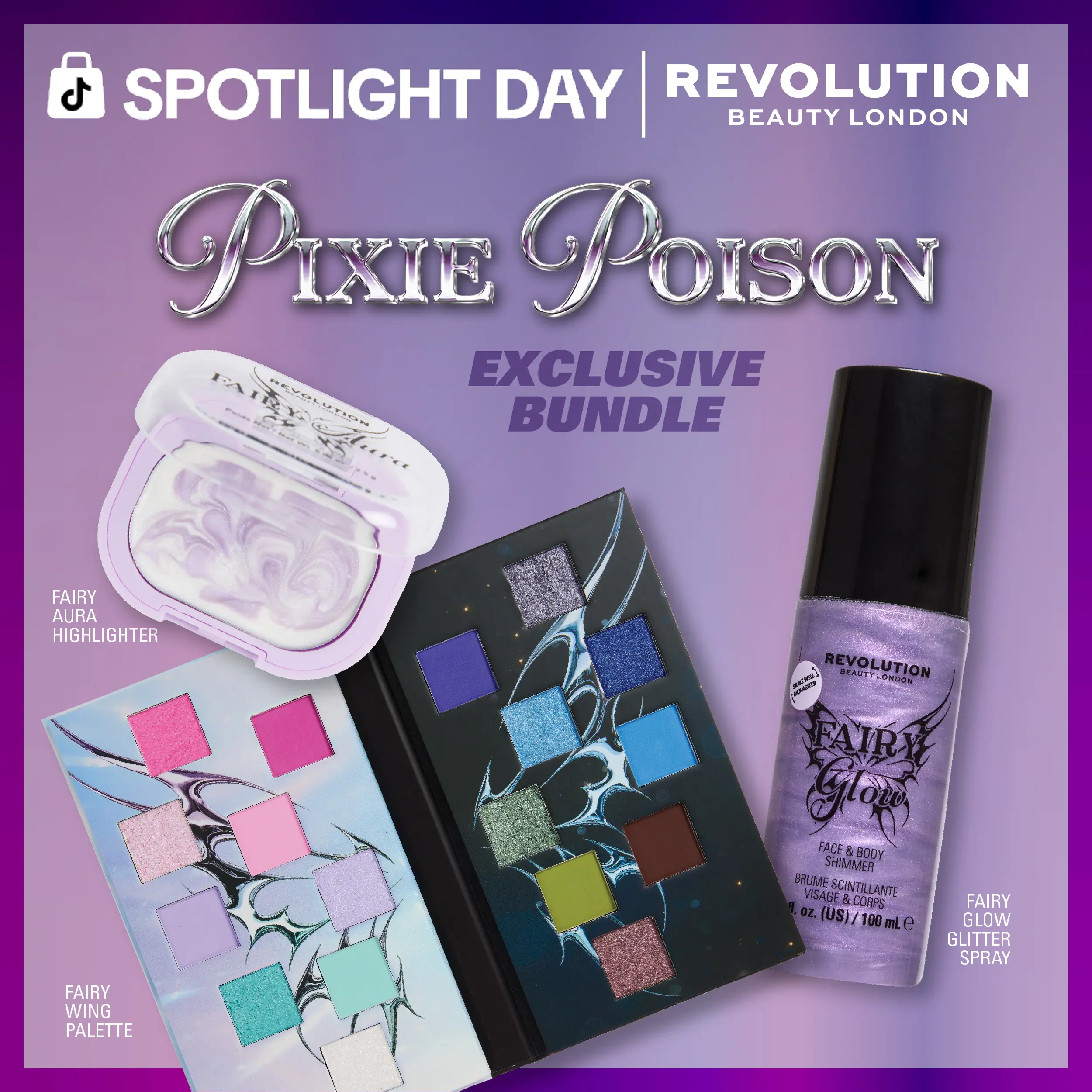 Revolution Pixie Glow Essentials: Pixie Wing Palette, Fairy Aura Highlighter, Fairy Glow Spray