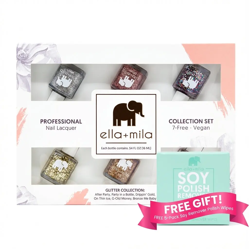 ella+mila Glitter Collection 7pc Bundle - Viral Holiday Sparkle & Soy Remover Wipes