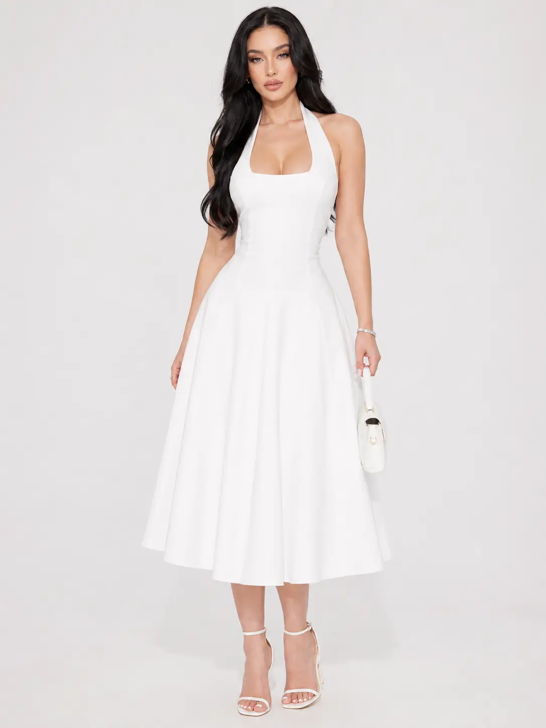 Women’s Ponte Midi Dress, Square Neck Halter Backless Stretch Bodycon Dress, Elegant Party Dress