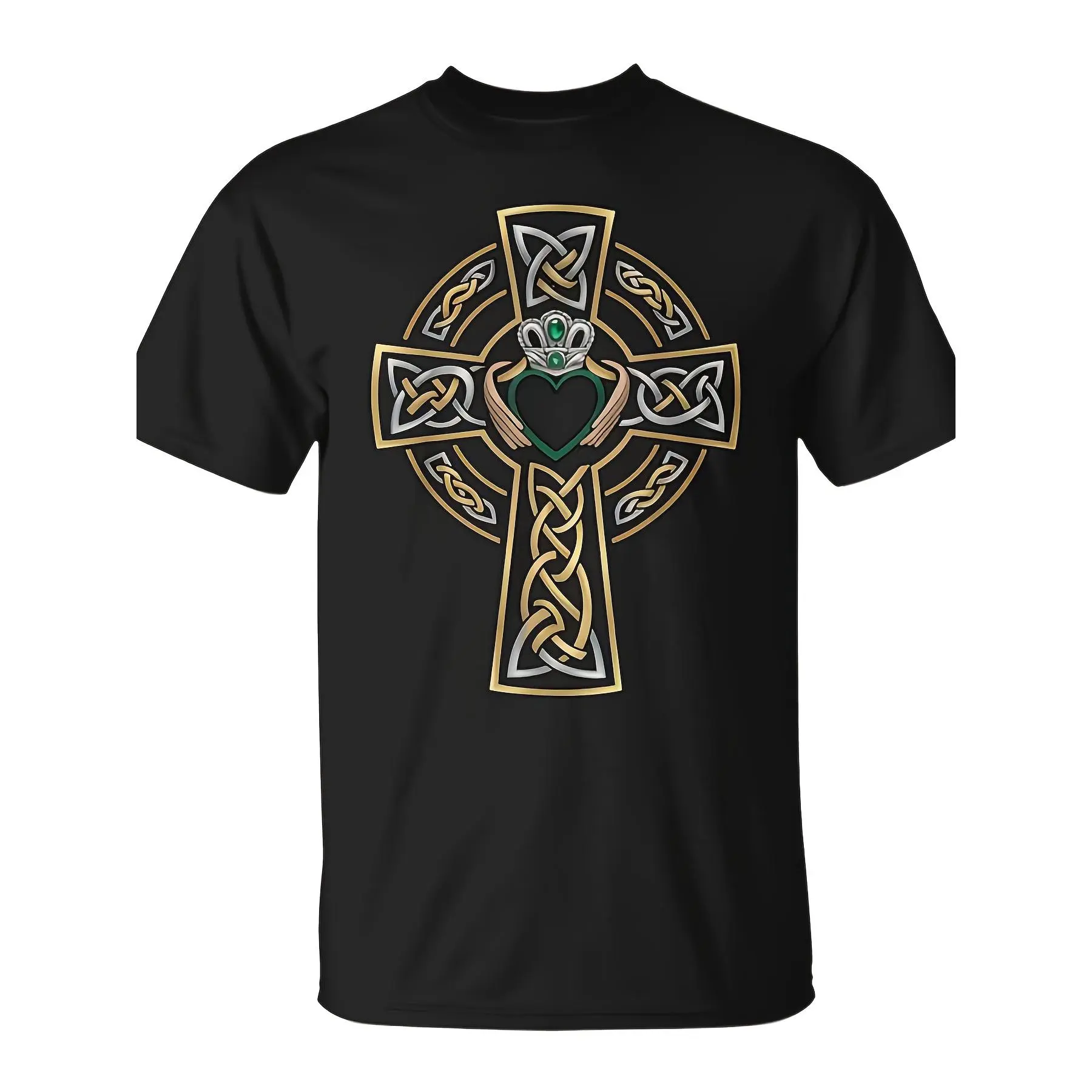 Graphic Tee Bague De Claddagh Croix Celtique Nud Irlandais Saint Patrick T-Shirt Unisex for Daily Wear 2026 Funny Christmas Novelty Men's T-Shirt Summer Trendy Streetwear Fashion Top Quality Comfortable Casual Printed T-shirt Pure Cotton 180G