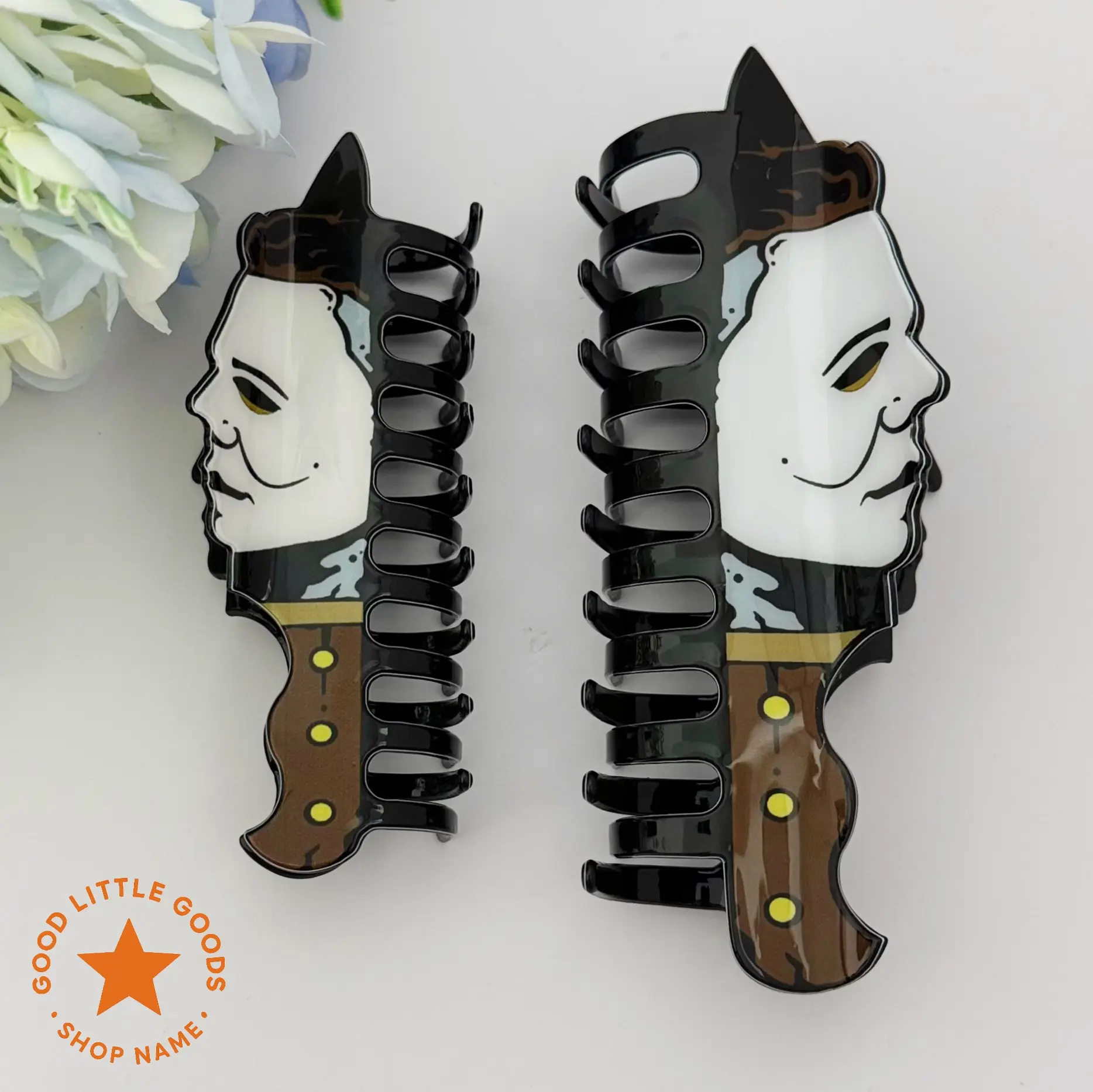 Mega/Large Size Fun Horror Character Double-Sided Plastic Claw Hair Clips - Halloween Spooky Hair Accessories for Women & Girls, Bold Designs for Daily Wear Hair Accessory for Wife, GF, Bestie, BFF, Perfect for long & thick hair, Birthday Gifts