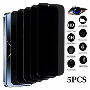 5PCS Anti Spy Screen Protector for iPhone 17 Air 16E 16 15 14 13 Pro Max Plus Privacy Tempered Glass Film 9H Hardness Ultra Thin Oil Repellent Coating Anti Peeping Case Friendly