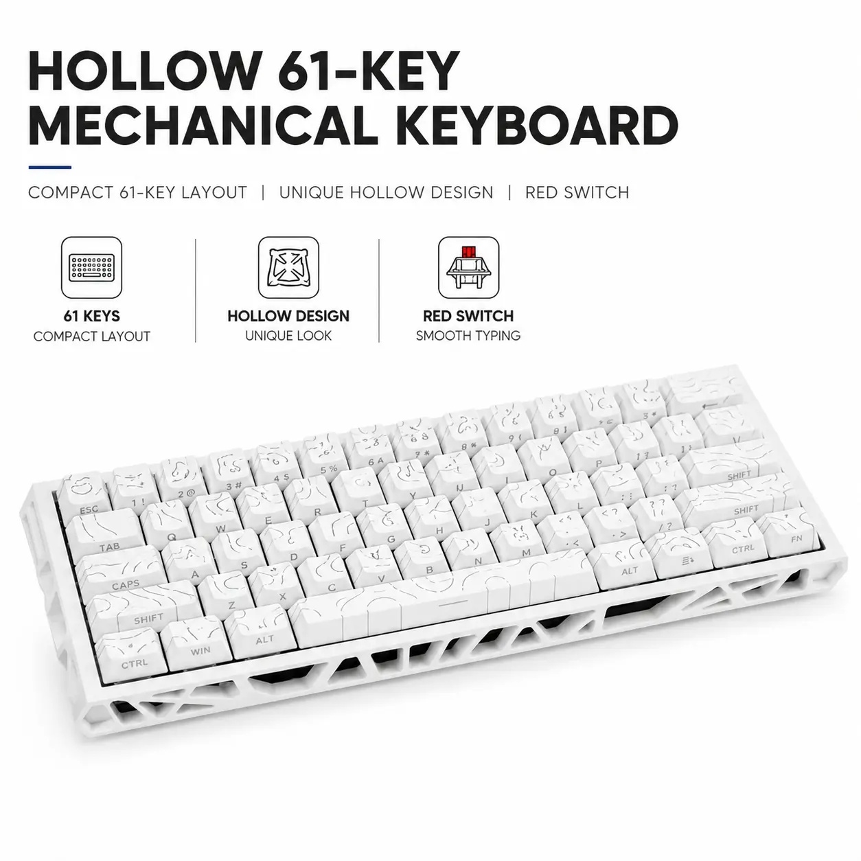 61-Key Hollow-Out Red Mechanical/Magnetic Switches Compact Light Up Keyboard, USB-C Wired, with Side Lights, PC Gaming Keyboard, Ideal for Gamers, Gamer Stuff, Geek Gift