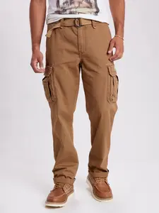 Survivor Cargo Pants for Men Relaxed Pants – Cotton Twill Vintage Wash Utility Workwear Trousers with Belt, Multi-Pocket Everyday Streetwear Pants