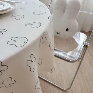 Miffy Cute Cartoon Dormitory Desk Decor Kawaii Bunny Table Cover & Photo Backdrop for Teens​ Ins Style Dustproof Bedside-Table