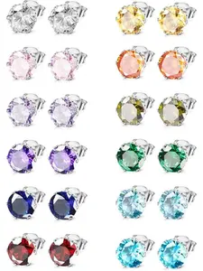 Hypoallergenic Stud Earrings for Women Men High Quality Earrings Stainless Steel Birthstone Earrings Studs Colorful Cubic Zirconia Earrings Set Womens small Stud Post Earrings for Sensitive Ears Stud Earring Jewelry