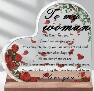 To My Woman Gifts for Woman, Valentines Birthday Gifts for Her Girfriend Wife, Heart Acrylic Plaque Signs