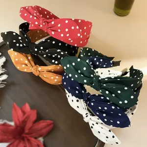 Versatile Polka Dot Rabbit Ear Knotted Headband Ins Wide Edge Bow Fabric Headband Premium Hair Accessories