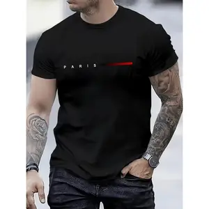 Vintage Paris Letters Print Comfortable Round Neck Short Sleeve T-Shirt For Men Casual Summer Fashion Top