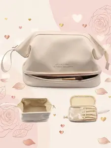 Valentine's Day PU Leather Cloud Makeup Bag, High Aesthetic Portable Wash Bag, Large Capacity Women's Storage Bag, Casual All Seasons, Travel Cosmetic Bag