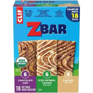 CLIF Zbar Energy Bars Chocolate Chip Iced Oatmeal Cookie S'mores Granola Bar Organic Variety Pack 22.86oz 18pk USDA Organic Soft-Baked Snack Bars