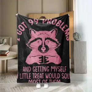 Raccoon Fun Text Print Blanket, Soft Comfortable Casual Throw, Home Office Camping Use, Hand Washable, Practical Gift Choice