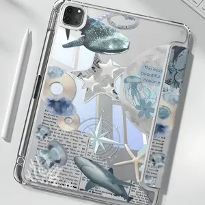 Blue Case for iPad, Suitable for iPad 2021 Protective Cover, Standable Tablet Case for iPad 9th Gen 10.2-inch, Acrylic Case for Air 5 with Pencil Slot, 12.9-inch Apple 2020 Transparent Drop-Proof Case, for iPad 11-inch M3 / iPad 11 A16