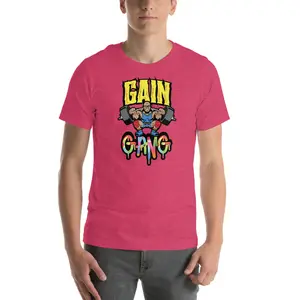 Men's Unisex Gain Gang Graphic T-Shirt Tops - Soft Lightweight Cotton Fabric, Short Sleeve, Ideal for Casual Wear & Gym Workouts