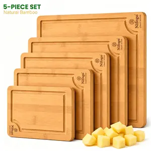 3/5-Set Wearproof Long Lasting Eco Friendly Bamboo Cutting Board Bundle - Food-Grade Wooden Slicing Trays for Fried Lamb Ribeye Sirloin Steak, Root Veggies, Hard Cheese Board - Resilient Renewable Multi Size Kitchen Gear for New Home Kit