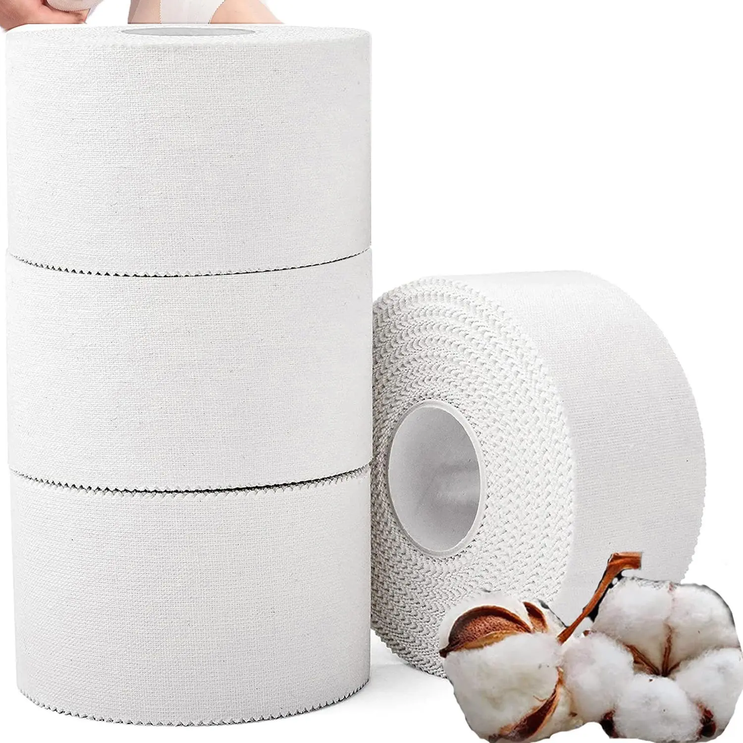 White Athletic Tape 4 Rolls - 1.5" x 10 Yards Adhesive Sports Tape with Zig-Zag Edge No-Sticky Residue for Athletes, Protect Ankle & Knee & Wrist Training Supplies Boxing