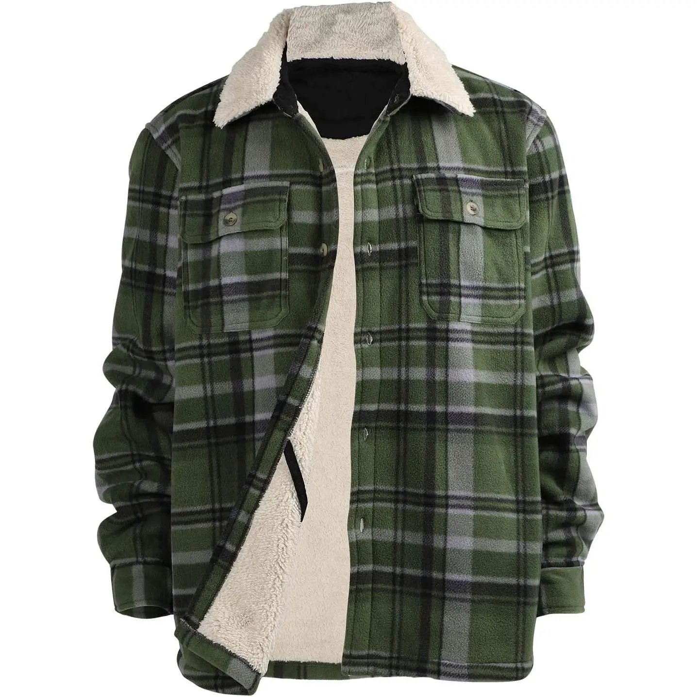 Hoodies for Men Sherpa Lined Heavyweight Flannel Jackets Fleece Plaid Winter Warm Coats