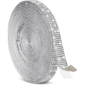 5 Yards Self Adhesive Rhinestone Ribbons, Sliver Rhinestone Strips,   Rhinestone Ribbon Roll Stickers Glitter Bling Ribbons Rhinestone for Crafts Fabric  Shoes Decor