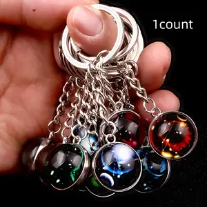 Luminous Crystal Zodiac Keychain, Virgo Round Ball Crystal Accessory, Luminous Keychain, Time Gem Key Chain, Leo & Virgo Keychains