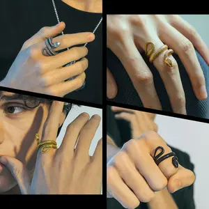 FaithHeart Punk Coiled Snake Ring for Unisex Stainless Steel