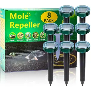 8PK Upgrade Ultrasonic Solar Powered Mole Repellent Sonic Spikes Chaser for Gopher Snake Vole All Pests for Outdoor Lawns Garden Yard