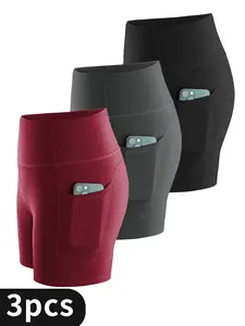 3pcs High Waist Solid Yoga Shorts, Sport Tri Shorts, Comfortable and Breathable, Summer Sport Shorts
