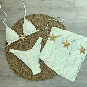 Sexy starfish 3 Pieces Bikinis 2025 Swimsuit For Women Black Swimwear Brazilian Bikini Set Biquini Female Swimuits Beachwear