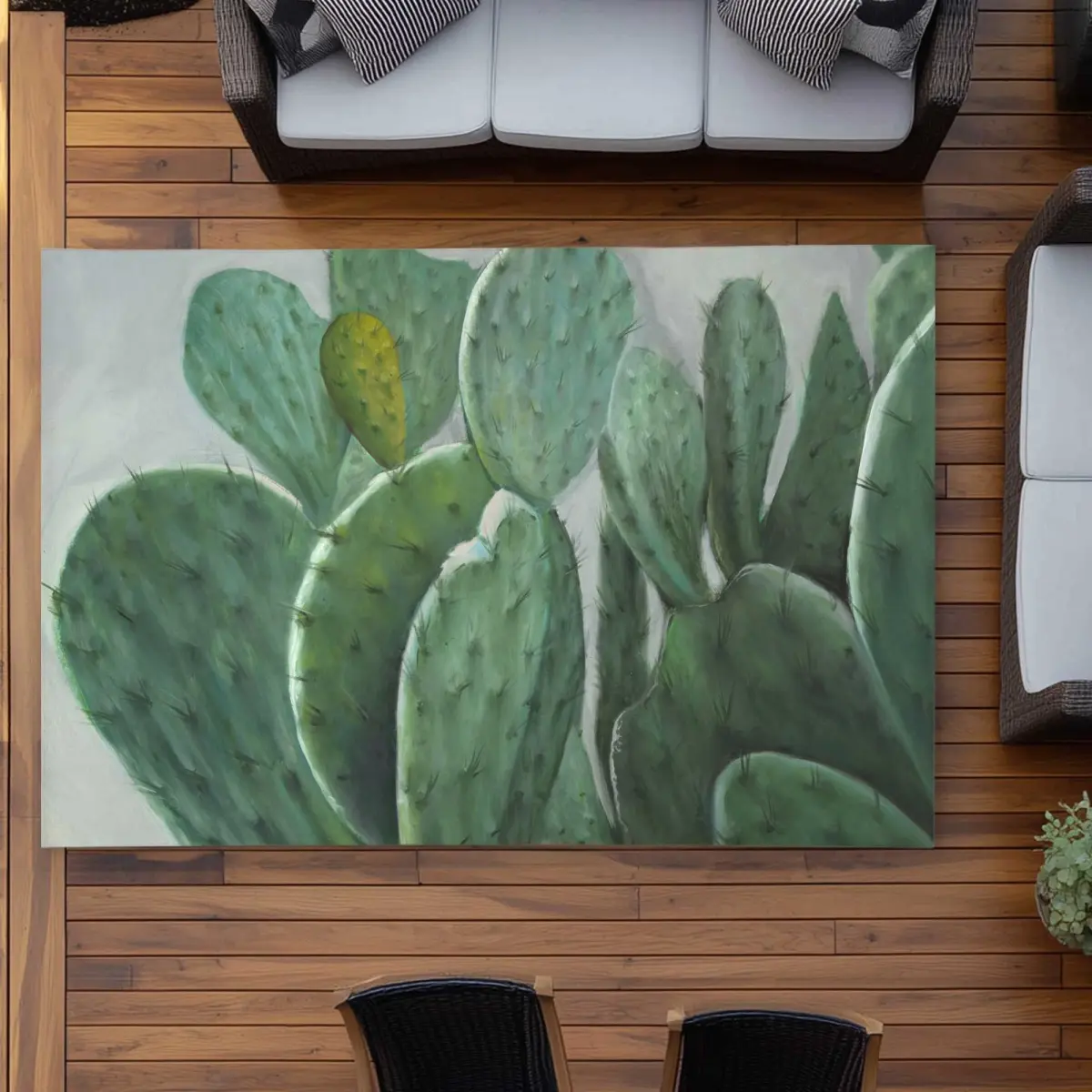 212 MAIN 5 x 7 ft. Gray Hyperrealist Paddle Cactus Outdoor Rectangle Area Rug, Rectangular Home Decor Rug, Outdoor Rug