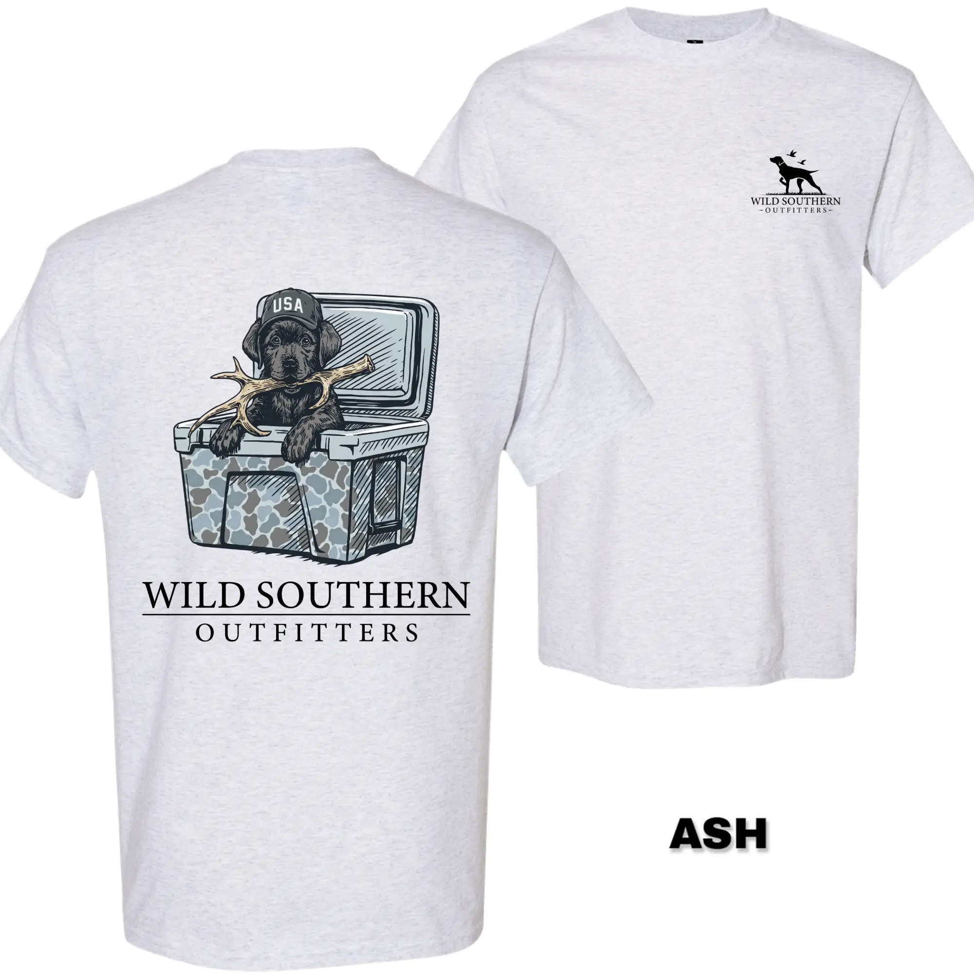 Wild Southern Outfitters Labrador Retriever with Shed Antler T-Shirt, Double-Sided Hunting Dog Graphic Tee for Men & Women