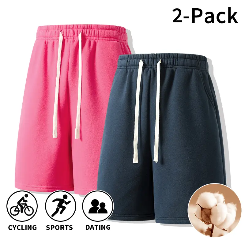 Men's 2-Pack Mid-Cotton Fleece Short Sports Sweatpants - Drawstring Elastic Waistband, Side Pockets, Loose-Fitting, Machine Washable - Ideal for Workouts, Biking, Casual Wear, Dark Gray