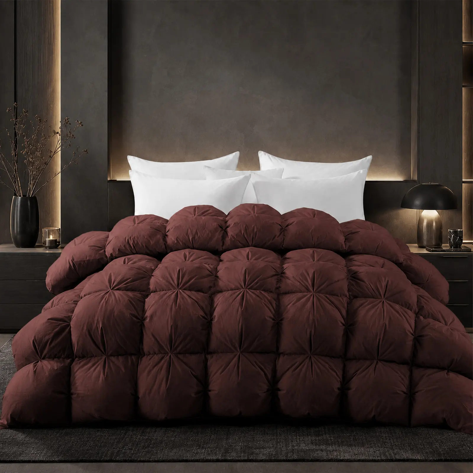 InnerNight Coffee Feather Down Pinch Pleat Comforter - Cotton Fabric, All-Season Duvet Insert with 8 Tabs, Warm Fluffy Design, Responsibly Sourced Luxury Bedding