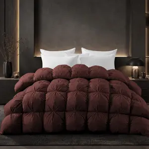 InnerNight Coffee Feather Down Pinch Pleat Comforter - Cotton Fabric, All-Season Duvet Insert with 8 Tabs, Warm Fluffy Design, Responsibly Sourced Luxury Bedding