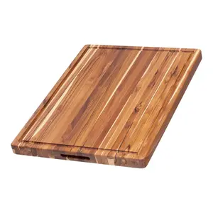 Extra Large Teak Cutting Board with Juice Groove & Grip Handles - Reversible Edge Grain Wood - FSC Certified Carving Board for Kitchen Wooden Chopping Knives Oil Plastic