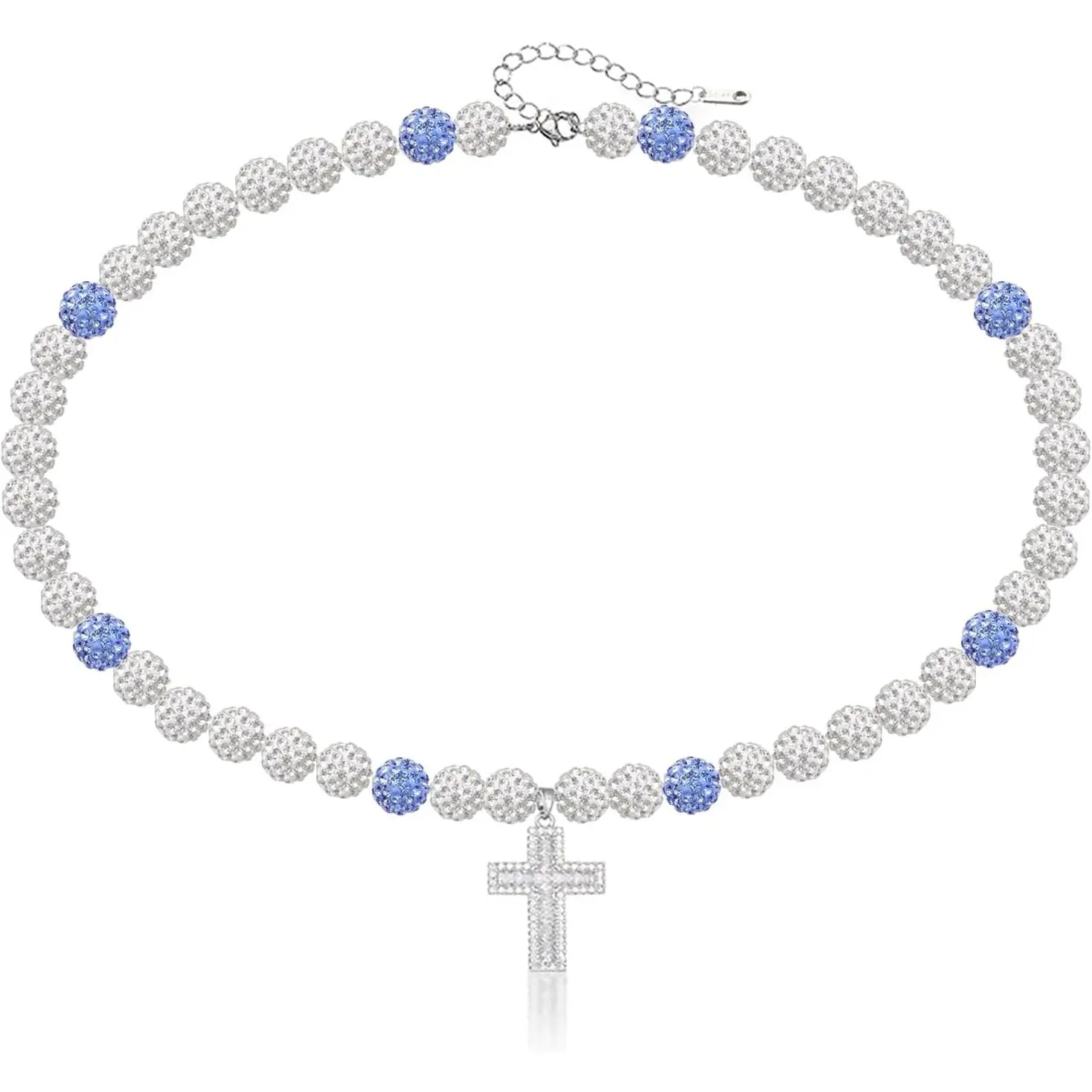 ND2 16 Inch Baseball Necklaces for Boys, 18-20 Inch Baseball Necklace, Rhinestone Baseball Bead Necklace, Baseball Cross Necklace for Men, Adjustable Baseball Drip Bling Necklace for Baseball Team Lovers