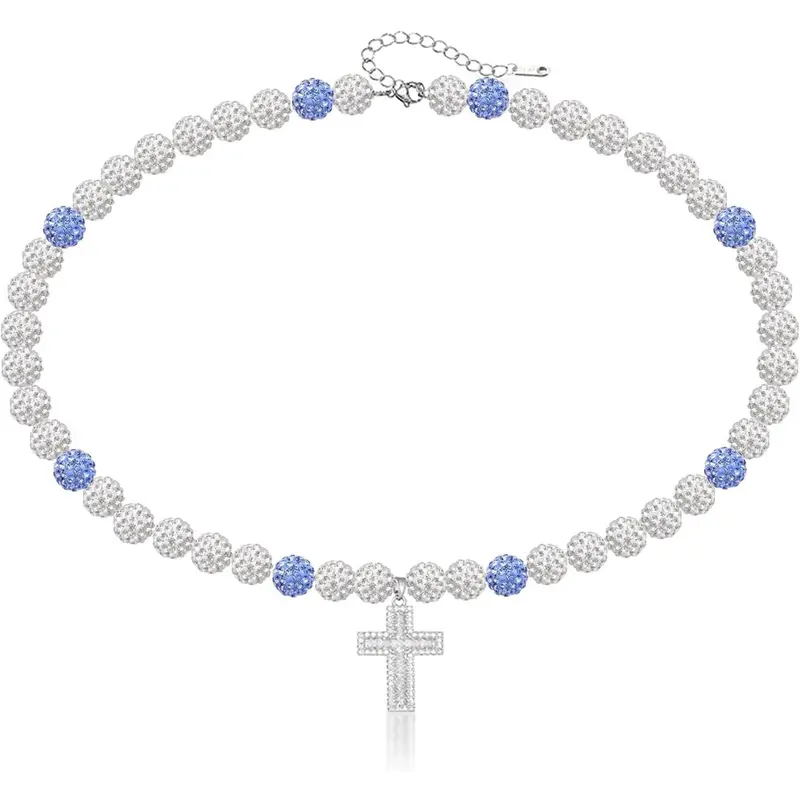 ND2 16 Inch Baseball Necklaces for Boys, 18-20 Inch Baseball Necklace, Rhinestone Baseball Bead Necklace, Baseball Cross Necklace for Men, Adjustable Baseball Drip Bling Necklace for Baseball Team Lovers