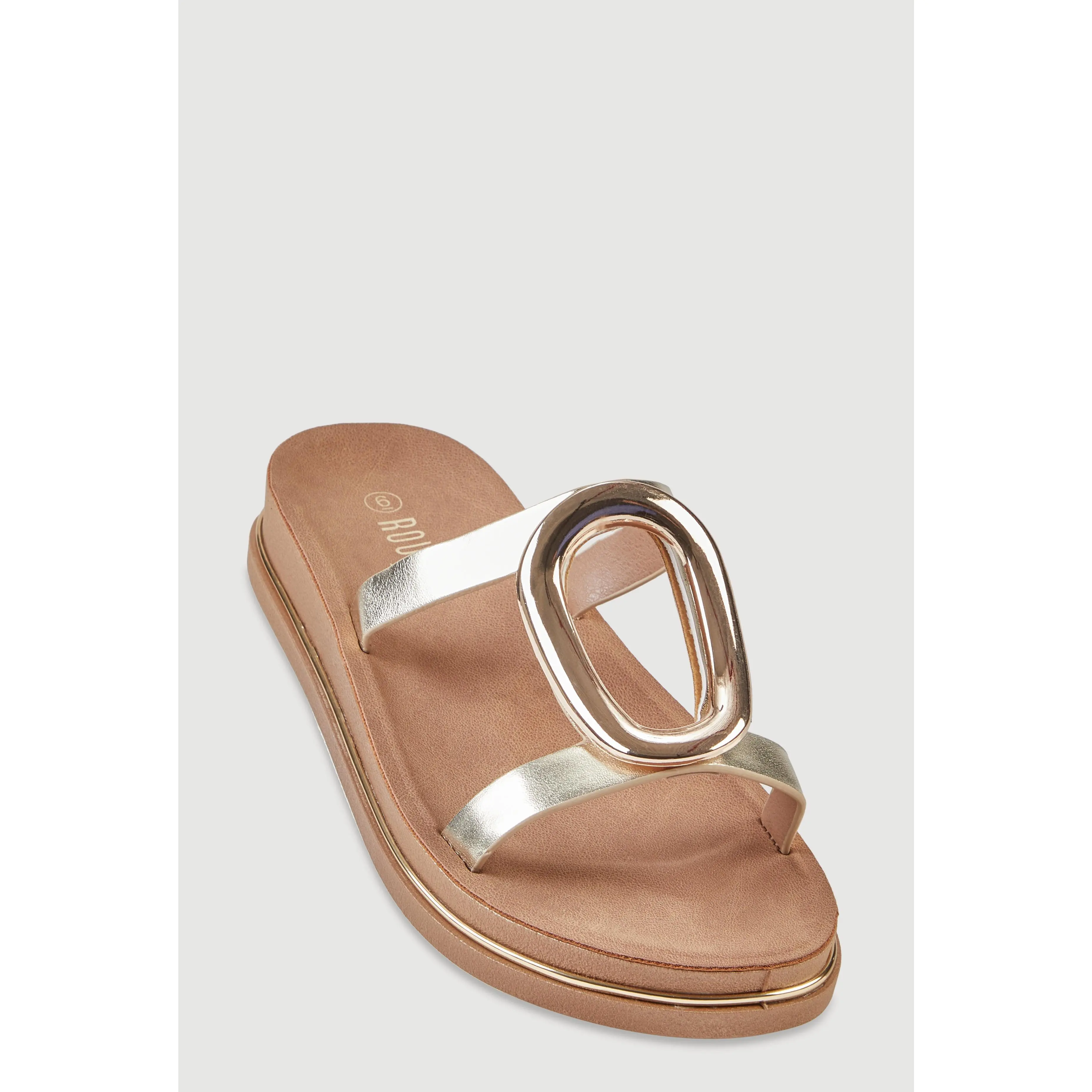 Metallic Pendant Double Band Footbed Sandals