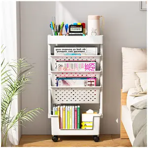 Desk Organizers and Accessories, Office Supplies Desktop Organizer with Wheels, Desk File Organizer, 5 Tier File Folder Holder,Magazine Storage Bookshelf for School Classroom Home (White)