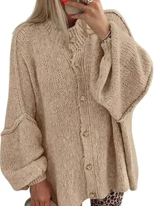 Cardigan Sweaters for Women 2026 Fall Clothes Lantern Long Sleeve Button Open Front Chunky Knit Oversized Sweater