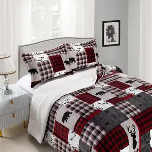 Mocassi 3 Piece Sherpa Patch Pattern  Reversible Micro-Suede Comforter