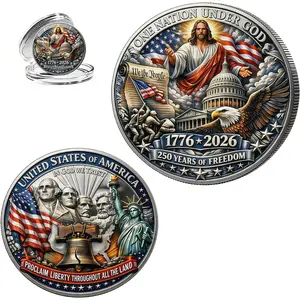 USA 250th Anniversary Commemorative Coin 1776-2026, Patriotic Landmarks Collectible Challenge Coin, America 250 Merchandise for Independence Day, Veterans & History Lovers (Style-3)