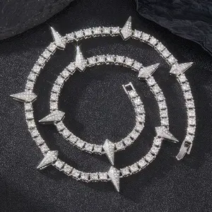 Spikes Iced Out Zircon Tennis Chain - Men's & Women's Panther Paw Choker Necklace, Trendy Rapper Anime Hippie Jewelry for Halloween Cosplay, Wakanda King Themed Gift