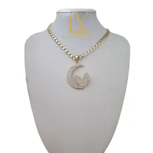 LaYaiBoutique #1273 Moon Pendant Chain 14k Gold Laminated HIGH QUALITY