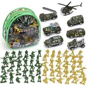 Army Men Action Figures Plastic Toy Soldiers for Boys with Helicopter Green Military Playset