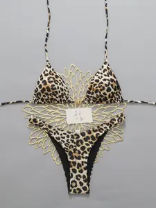 Women's Sexy Leopard Print Bikini Set, Strapless Triangle Top and High Waist Bottoms, Beachwear, Casual Style, All Seasons, Bandeau Swim Top