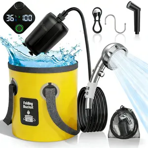 Portable Shower for Camping,6000mAh Rechargeable Camping Shower with Intelligent LED Display,Adjustable Shower Head and Folding Bucket,Ideal for Hiking, Travel, Car, Pet