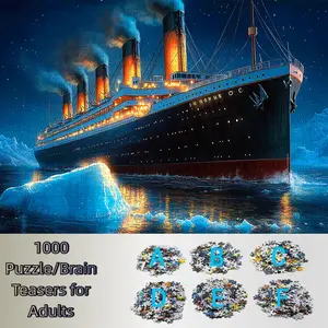 S&H 1000 Piece Titanic Cruise Ship Iceberg Night Puzzle - Adult Educational Toy, Suitable for Family and Friends. Great Gift Choice for Christmas, New Year, and Valentine's Day - Unique Gift Idea, Family Puzzle Fun, Classic Ship Design