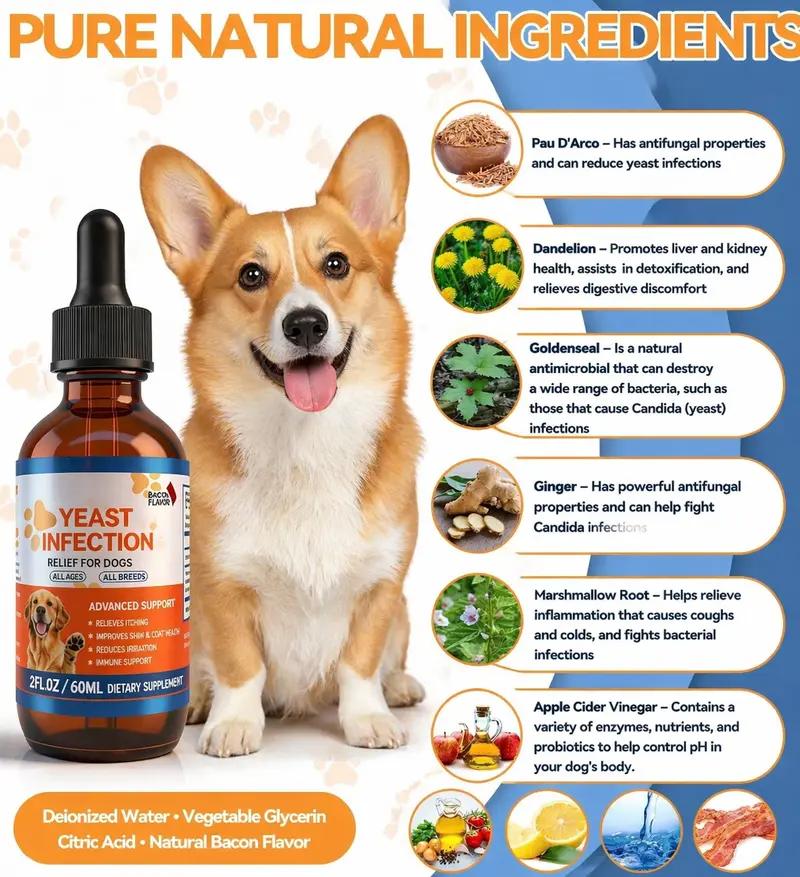 2PCS Bacon Flavor Dog Ear & Skin Relief Drops (60ml) - Yeast Infection Treatment, Itch Soothing, Allergy Relief for Puppies & Dogs