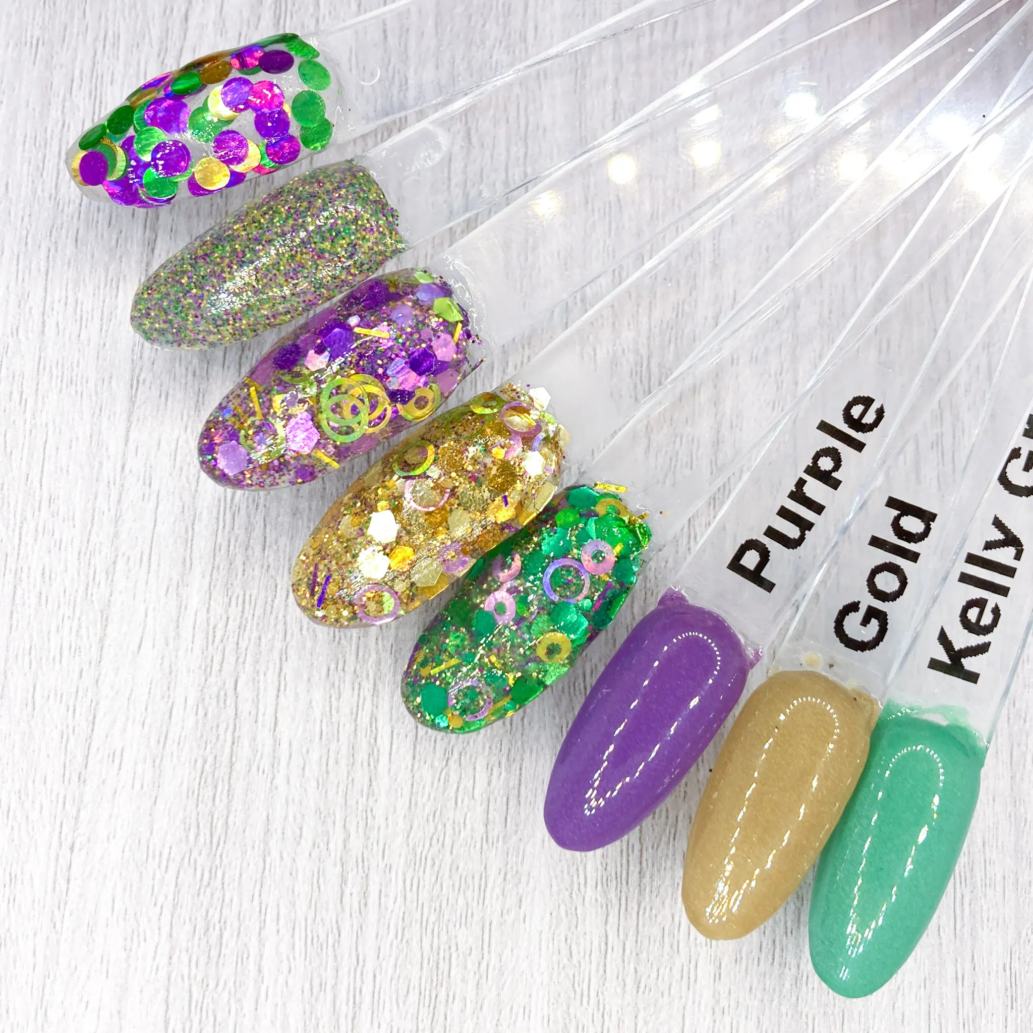 Laissez Les Bons Temps Rouler Collection - Glitter & Shimmer Nail Dip Powder Set - Mardi Gras Beads, King Cake, French Quarter, NOLA, Bourbon Street, Purple, Gold & Kelly Green - FREE SHIPPING - Chunky Nail Art Metallic Nail Polish Manicure