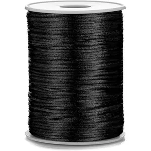2mm x 100 Yards Satin Nylon Trim Cord, Rattail, Chinese Knot, Kumihimo Cord (Black)